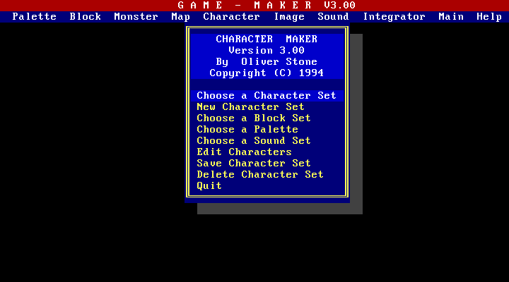 Screenshot of the Game-Maker main menu